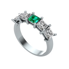 Edda 5 Taşlı Yüzük - Yeşil kuvars ve swarovski 18 ayar beyaz altın yüzük #15l5ti6