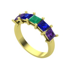 Edda 5 Taşlı Yüzük - Kök zümrüt, lab safir ve ametist 14 ayar altın yüzük #15x38bm