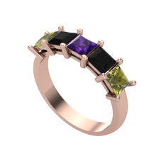 Edda 5 Taşlı Yüzük - Ametist, siyah zirkon ve peridot 925 ayar rose altın kaplama gümüş yüzük #15zvetk