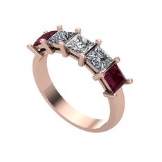 Edda 5 Taşlı Yüzük - Swarovski, pırlanta ve kök yakut 14 ayar rose altın yüzük (0.78 karat) #15zwfnp
