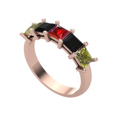 Garnet, siyah zirkon ve peridot 14 ayar rose altın yüzük