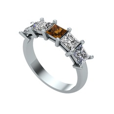 Dumanlı kuvars, swarovski ve pırlanta 14 ayar beyaz altın yüzük (0.78 karat)