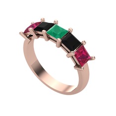 Kök zümrüt, siyah zirkon ve rodolit garnet 8 ayar rose altın yüzük