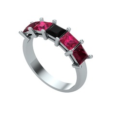 Edda 5 Taşlı Yüzük - Siyah zirkon, rodolit garnet ve kök yakut 925 ayar gümüş yüzük #1643g4b