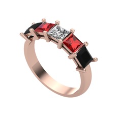 Beyaz zirkon, garnet ve siyah zirkon 18 ayar rose altın yüzük
