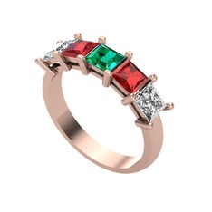 Edda 5 Taşlı Yüzük - Yeşil kuvars, garnet ve beyaz zirkon 14 ayar rose altın yüzük #16d9pq5