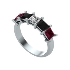 Swarovski, siyah zirkon ve kök yakut 18 ayar beyaz altın yüzük
