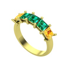 Edda 5 Taşlı Yüzük - Yeşil kuvars ve sitrin 14 ayar altın yüzük #16nejdq