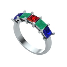 Garnet, kök zümrüt ve lab safir 8 ayar beyaz altın yüzük