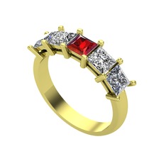 Edda 5 Taşlı Yüzük - Garnet, beyaz zirkon ve pırlanta 18 ayar altın yüzük (0.78 karat) #16zat04