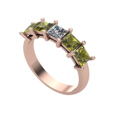 Edda 5 Taşlı Yüzük - Pırlanta ve peridot 14 ayar rose altın yüzük (0.39 karat) #179b8gw