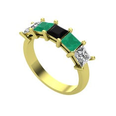 Edda 5 Taşlı Yüzük - Siyah zirkon, kök zümrüt ve swarovski 18 ayar altın yüzük #17i1qar