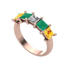 Edda 5 Taşlı Yüzük - Beyaz zirkon, kök zümrüt ve sitrin 925 ayar rose altın kaplama gümüş yüzük #17t9h8t