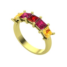 Garnet, rodolit garnet ve sitrin 8 ayar altın yüzük