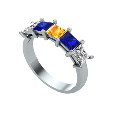 Edda 5 Taşlı Yüzük - Sitrin, lab safir ve swarovski 925 ayar gümüş yüzük #17yzbgm