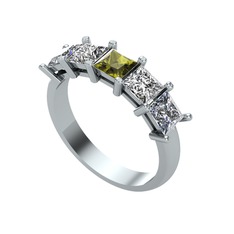 Edda 5 Taşlı Yüzük - Peridot, beyaz zirkon ve pırlanta 14 ayar beyaz altın yüzük (0.78 karat) #17zy4z2
