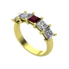 Kök yakut, beyaz zirkon ve pırlanta 8 ayar altın yüzük (0.78 karat)