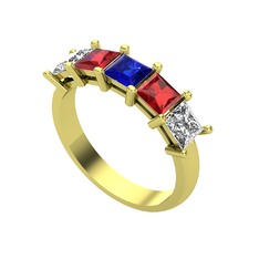 Edda 5 Taşlı Yüzük - Lab safir, garnet ve swarovski 8 ayar altın yüzük #1893tht