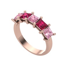 Edda 5 Taşlı Yüzük - Pembe kuvars ve rodolit garnet 18 ayar rose altın yüzük #18iupga