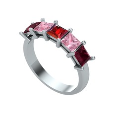 Garnet, pembe kuvars ve kök yakut 18 ayar beyaz altın yüzük
