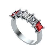 Edda 5 Taşlı Yüzük - Swarovski, pırlanta ve garnet 14 ayar beyaz altın yüzük (0.78 karat) #18vm6pj