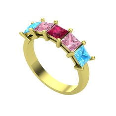 Edda 5 Taşlı Yüzük - Rodolit garnet, pembe kuvars ve akuamarin 18 ayar altın yüzük #18vp87h