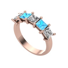 Edda 5 Taşlı Yüzük - Beyaz zirkon, akuamarin ve swarovski 8 ayar rose altın yüzük #18xkd9u