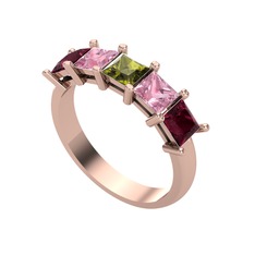 Edda 5 Taşlı Yüzük - Peridot, pembe kuvars ve kök yakut 14 ayar rose altın yüzük #191g0mj