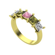Pembe kuvars, peridot ve swarovski 18 ayar altın yüzük