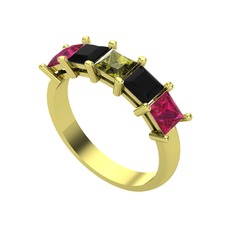 Edda 5 Taşlı Yüzük - Peridot, siyah zirkon ve rodolit garnet 8 ayar altın yüzük #19jjfem