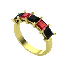 Siyah zirkon ve garnet 14 ayar altın yüzük