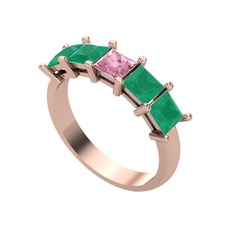 Pembe kuvars ve kök zümrüt 18 ayar rose altın yüzük