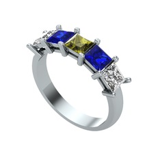 Peridot, lab safir ve beyaz zirkon 18 ayar beyaz altın yüzük