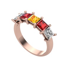 Sitrin, garnet ve beyaz zirkon 18 ayar rose altın yüzük