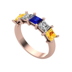 Edda 5 Taşlı Yüzük - Lab safir, swarovski ve sitrin 18 ayar rose altın yüzük #19zch29