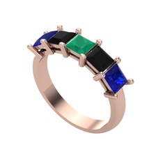 Edda 5 Taşlı Yüzük - Kök zümrüt, siyah zirkon ve lab safir 18 ayar rose altın yüzük #1a9cgjo