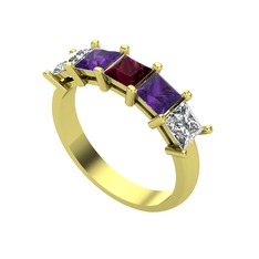 Edda 5 Taşlı Yüzük - Kök yakut, ametist ve swarovski 18 ayar altın yüzük #1aiuzta