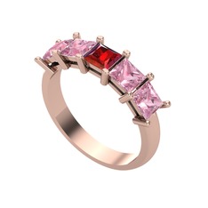 Edda 5 Taşlı Yüzük - Garnet ve pembe kuvars 18 ayar rose altın yüzük #1akfxd8