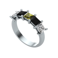 Edda 5 Taşlı Yüzük - Peridot, siyah zirkon ve swarovski 18 ayar beyaz altın yüzük #1alxwy5
