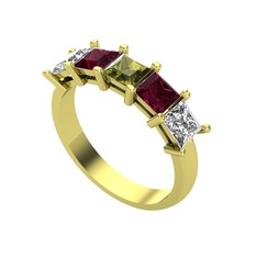 Peridot, kök yakut ve swarovski 14 ayar altın yüzük