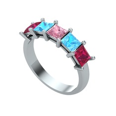 Edda 5 Taşlı Yüzük - Pembe kuvars, akuamarin ve rodolit garnet 925 ayar gümüş yüzük #1b3o9wf