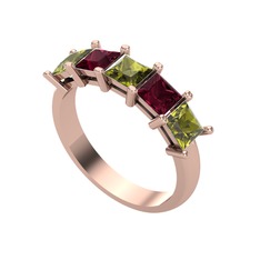 Peridot ve kök yakut 8 ayar rose altın yüzük