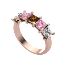 Edda 5 Taşlı Yüzük - Dumanlı kuvars, pembe kuvars ve swarovski 8 ayar rose altın yüzük #1b6sc81
