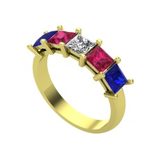 Edda 5 Taşlı Yüzük - Swarovski, rodolit garnet ve lab safir 925 ayar altın kaplama gümüş yüzük #1bci6kv