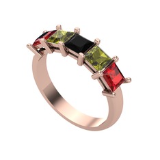 Edda 5 Taşlı Yüzük - Siyah zirkon, peridot ve garnet 18 ayar rose altın yüzük #1bjcccj