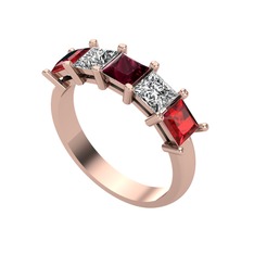 Edda 5 Taşlı Yüzük - Kök yakut, swarovski ve garnet 14 ayar rose altın yüzük #1bs677c