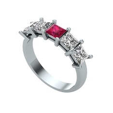 Edda 5 Taşlı Yüzük - Rodolit garnet, swarovski ve beyaz zirkon 8 ayar beyaz altın yüzük #1c56wnl
