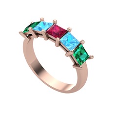 Rodolit garnet, akuamarin ve yeşil kuvars 14 ayar rose altın yüzük