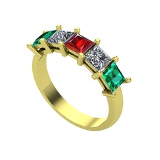Edda 5 Taşlı Yüzük - Garnet, pırlanta ve yeşil kuvars 18 ayar altın yüzük (0.78 karat) #1cq1whk