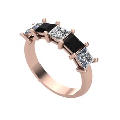 Edda 5 Taşlı Yüzük - Swarovski, siyah zirkon ve pırlanta 8 ayar rose altın yüzük (0.78 karat) #1cseho8